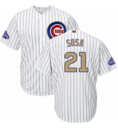 Youth Majestic Chicago Cubs #21 Sammy Sosa Authentic White 2017 Gold Program Cool Base MLB Jersey