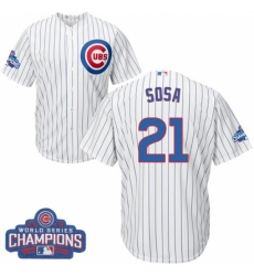 Youth Majestic Chicago Cubs #21 Sammy Sosa Authentic White Home 2016 World Series Champions Cool Base MLB Jersey