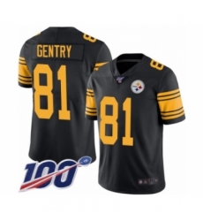 Men's Pittsburgh Steelers #81 Zach Gentry Limited Black Rush Vapor Untouchable 100th Season Football Jersey