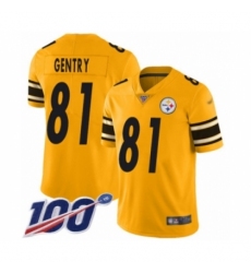 Men's Pittsburgh Steelers #81 Zach Gentry Limited Gold Inverted Legend 100th Season Football Jersey