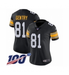 Women's Pittsburgh Steelers #81 Zach Gentry Black Alternate Vapor Untouchable Limited Player 100th Season Football Jersey