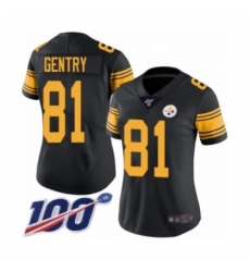 Women's Pittsburgh Steelers #81 Zach Gentry Limited Black Rush Vapor Untouchable 100th Season Football Jersey