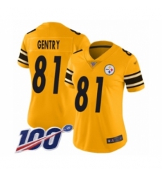 Women's Pittsburgh Steelers #81 Zach Gentry Limited Gold Inverted Legend 100th Season Football Jersey