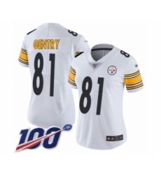 Women's Pittsburgh Steelers #81 Zach Gentry White Vapor Untouchable Limited Player 100th Season Football Jersey