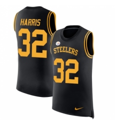 Men's Nike Pittsburgh Steelers #32 Franco Harris Limited Black Rush Player Name & Number Tank Top NFL Jersey