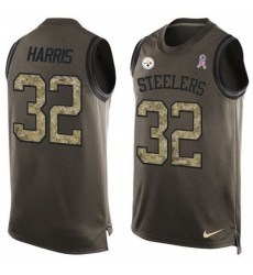 Men's Nike Pittsburgh Steelers #32 Franco Harris Limited Green Salute to Service Tank Top NFL Jersey