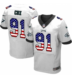 Men's Nike Philadelphia Eagles #91 Fletcher Cox Elite White Road USA Flag Fashion NFL Jersey