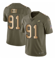 Men's Nike Philadelphia Eagles #91 Fletcher Cox Limited Olive/Gold 2017 Salute to Service NFL Jersey