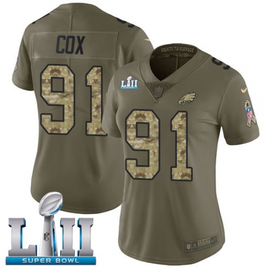 Women's Nike Philadelphia Eagles #91 Fletcher Cox Limited Olive/Camo 2017 Salute to Service Super Bowl LII NFL Jersey Women's Nike Philadelphia Eagles #91 Fletcher Cox Limited Olive/Camo 2017 Salute to Service Super Bowl LII NFL Jersey