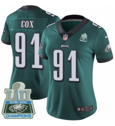 Women's Nike Philadelphia Eagles #91 Fletcher Cox Midnight Green Team Color Vapor Untouchable Limited Player Super Bowl LII Champions NFL Jersey