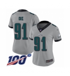 Women's Philadelphia Eagles #91 Fletcher Cox Limited Silver Inverted Legend 100th Season Football Jersey