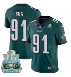 Youth Nike Philadelphia Eagles #91 Fletcher Cox Midnight Green Team Color Vapor Untouchable Limited Player Super Bowl LII Champions NFL Jersey