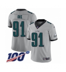Youth Philadelphia Eagles #91 Fletcher Cox Limited Silver Inverted Legend 100th Season Football Jersey