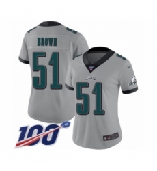 Women's Philadelphia Eagles #51 Zach Brown Limited Silver Inverted Legend 100th Season Football Jersey