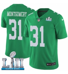 Men's Nike Philadelphia Eagles #31 Wilbert Montgomery Limited Green Rush Vapor Untouchable Super Bowl LII NFL Jersey