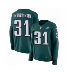 Women's Nike Philadelphia Eagles #31 Wilbert Montgomery Limited Green Therma Long Sleeve NFL Jersey