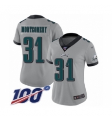 Women's Philadelphia Eagles #31 Wilbert Montgomery Limited Silver Inverted Legend 100th Season Football Jersey