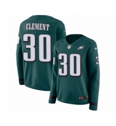 Women's Nike Philadelphia Eagles #30 Corey Clement Limited Green Therma Long Sleeve NFL Jersey