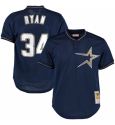 Men's Mitchell and Ness 1997 Houston Astros #34 Nolan Ryan Authentic Navy Blue Throwback MLB Jersey