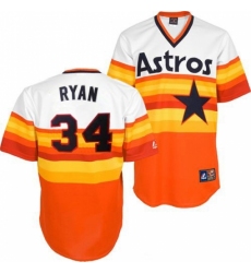 Men's Mitchell and Ness Houston Astros #34 Nolan Ryan Replica White/Orange Throwback MLB Jersey