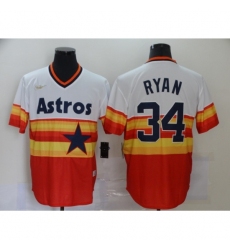 Men's Nike Houston Astros #34 Nolan Ryan Authentic White-Orange Throwback Jersey