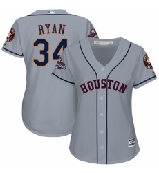 Women's Majestic Houston Astros #34 Nolan Ryan Replica Grey Road 2017 World Series Champions Cool Base MLB Jersey