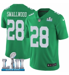 Men's Nike Philadelphia Eagles #28 Wendell Smallwood Limited Green Rush Vapor Untouchable Super Bowl LII NFL Jersey