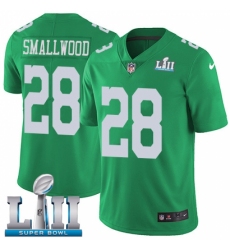 Youth Nike Philadelphia Eagles #28 Wendell Smallwood Limited Green Rush Vapor Untouchable Super Bowl LII NFL Jersey