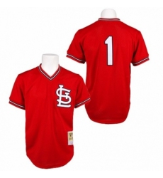 Men's Mitchell and Ness 1985 St. Louis Cardinals #1 Ozzie Smith Authentic Red Throwback MLB Jersey