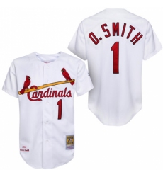 Men's Mitchell and Ness 1992 St. Louis Cardinals #1 Ozzie Smith Replica White Throwback MLB Jersey
