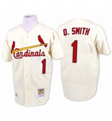 Men's Mitchell and Ness St. Louis Cardinals #1 Ozzie Smith Authentic Cream Throwback MLB Jersey