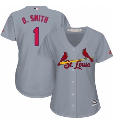 Women's Majestic St. Louis Cardinals #1 Ozzie Smith Authentic Grey Road Cool Base MLB Jersey