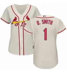 Women's Majestic St. Louis Cardinals #1 Ozzie Smith Replica Cream Alternate Cool Base MLB Jersey