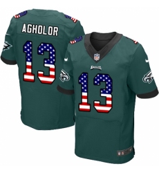 Men's Nike Philadelphia Eagles #13 Nelson Agholor Elite Midnight Green Home USA Flag Fashion NFL Jersey