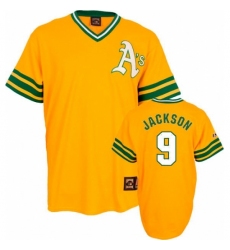 Men's Mitchell and Ness Oakland Athletics #9 Reggie Jackson Replica Gold Throwback MLB Jersey