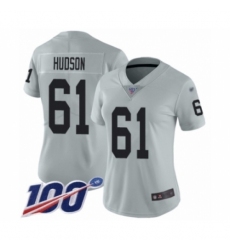 Women's Oakland Raiders #61 Rodney Hudson Limited Silver Inverted Legend 100th Season Football Jersey
