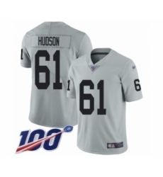 Youth Oakland Raiders #61 Rodney Hudson Limited Silver Inverted Legend 100th Season Football Jersey