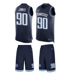 Men's Nike Tennessee Titans #90 DaQuan Jones Limited Navy Blue Tank Top Suit NFL Jersey