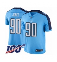 Men's Tennessee Titans #90 DaQuan Jones Limited Light Blue Rush Vapor Untouchable 100th Season Football Jersey