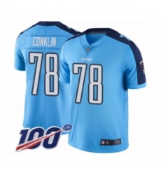Men's Tennessee Titans #78 Jack Conklin Limited Light Blue Rush Vapor Untouchable 100th Season Football Jersey