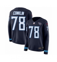 Women's Nike Tennessee Titans #78 Jack Conklin Limited Navy Blue Therma Long Sleeve NFL Jersey