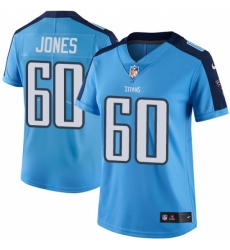 Women's Nike Tennessee Titans #60 Ben Jones Limited Light Blue Rush Vapor Untouchable NFL Jersey