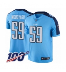 Men's Tennessee Titans #59 Wesley Woodyard Limited Light Blue Rush Vapor Untouchable 100th Season Football Jersey