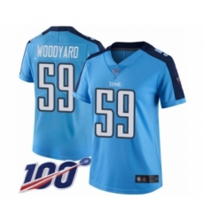 Women's Tennessee Titans #59 Wesley Woodyard Limited Light Blue Rush Vapor Untouchable 100th Season Football Jersey