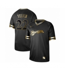 Men's Milwaukee Brewers #22 Christian Yelich Authentic Black Gold Fashion Baseball Jersey