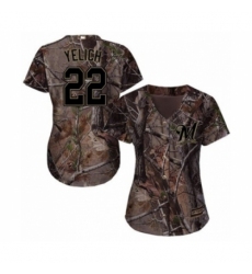 Women's Milwaukee Brewers #22 Christian Yelich Authentic Camo Realtree Collection Flex Base Baseball Player Jersey