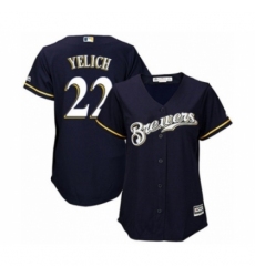 Women's Milwaukee Brewers #22 Christian Yelich Authentic Navy Blue Alternate Cool Base Baseball Player Jersey