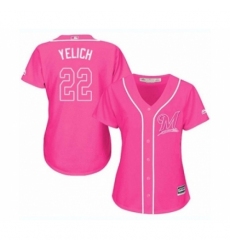 Women's Milwaukee Brewers #22 Christian Yelich Authentic Pink Fashion Cool Base Baseball Player Jersey