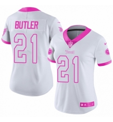 Women's Nike Tennessee Titans #21 Malcolm Butler Limited White/Pink Rush Fashion NFL Jersey