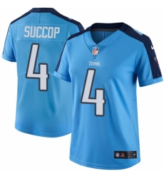 Women's Nike Tennessee Titans #4 Ryan Succop Limited Light Blue Rush Vapor Untouchable NFL Jersey